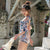 Chinese Style Cheongsam Top One-piece Floral Swimsuit with Trumpet Sleeve