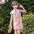 Cap Sleeve Mandarin Collar Basella Pattern Kid's Cheongsam Chinese Dress