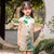 Cap Sleeve Mandarin Collar Lotus Pattern Kid's Cheongsam Chinese Dress