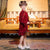 Trumpet Sleeve Velvet Kid's Cheongsam Knee Length Chinese Dress