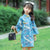 Trumpet Sleeve Floral Suede Kid's Cheongsam Knee Length Chinese Dress