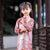 Long Sleeve Floral Brocade Kid's Cheongsam Knee Length Chinese Dress