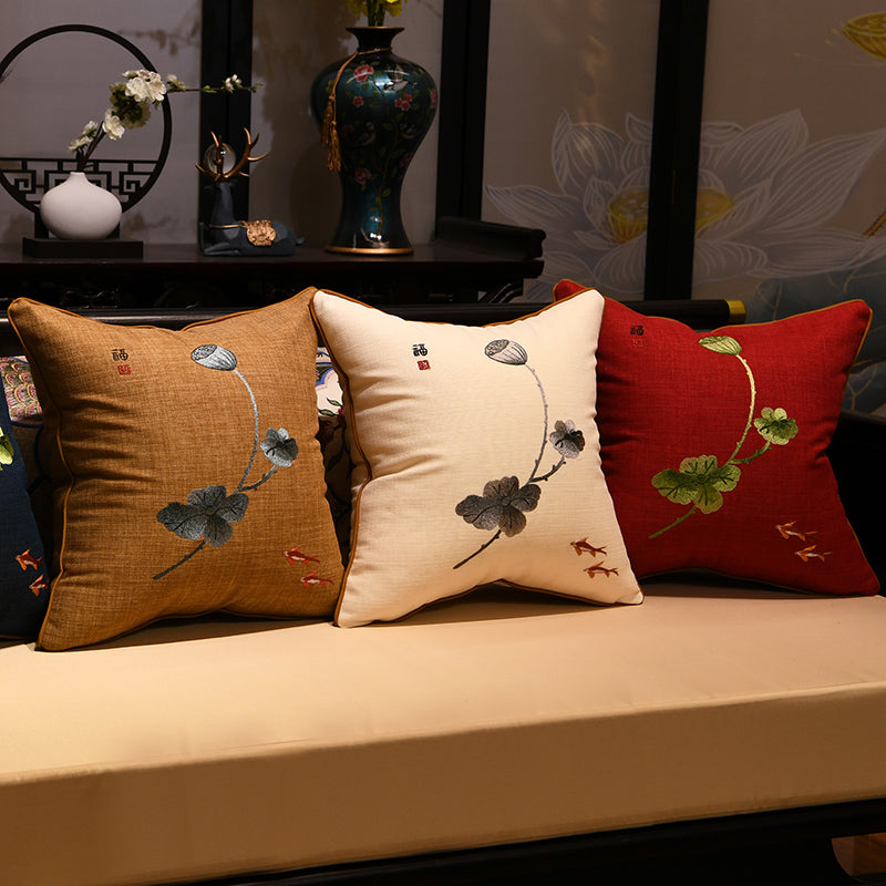 Queen Lotus Yellow Linen Cushion Cover