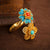 Cloisonne Two Flowers Chinese Style Gilding Silver Ring