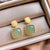 Square Shape Green Jade Chinese Style Gilding Earrings