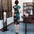 Cap Sleeve Knee Length Floral Silk Cheongsam Chinese Dress with Lining