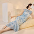 Qipao Dress with Floral Embroidery Elegant Cheongsam for Women Micro Elasticity