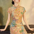 Cheongsam Dress with Floral Print, High-Waist Slimming Short Qipao for Women