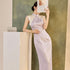 New Chinese Style Cheongsam Dress with Dark Pattern Satin, Retro Contrast Color, Sleeveless, Tassel, Stand Collar, Side Slit Long Dress
