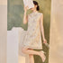 Chinese Style Sleeveless Cheongsam Dress with Lace Sequins and Floral Print