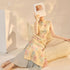 Chinese Style Collar Sleeveless Cheongsam Dress with Print and Side Slit