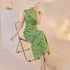 Elegant Summer Cheongsam Dress with Stand Collar and Floral Print Micro Elasticity