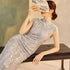 Chinese Style Summer Qipao Dress with Heavy Beaded Embroidery and Layered Mesh Micro Elasticity Micro Elasticity