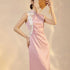 Chinese Style Purple Long Dress with Embroidery and Pleated Qipao Design