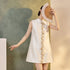 Chinese Style Stand Collar Sleeveless Qipao Dress with Heavy Embroidery and Beading for Petite Women