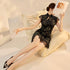 Chinese Style Cheongsam Dress with Shorts Set - Stand Collar, Frog Buttons, Lace Flutter Sleeves, Floral Print