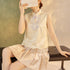 Chinese Style Stand Collar Sleeveless Vest with Pearl Tassel Embroidery