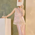 New Chinese Style Jacquard Stand Collar Pankou Lace Spliced Sleeveless Top & Satin Long Skirt Two-Piece Set
