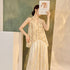New Chinese Style Halter V-Neck Chiffon Top with Heavy Sequin Embroidery, Loose Fit Sleeveless Blouse