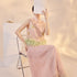 Chinese Style Beaded Embroidery Two-Piece Set Women's Stand Collar Fur Trim Sleeveless Vest + Pleated Long Skirt