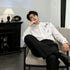 Chinese Style White Stand Collar Shirt with Bamboo Embroidery for Men