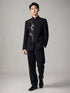 New Chinese Style Men's Suit Set with Bamboo Embroidery - Wedding Groom Jacket & Pants