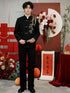 New Chinese Style Tang Suit Groom Wedding Jacket for Men with Mandarin Collar & Gold Bamboo Embroidery