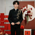 New Chinese Style Tang Suit Groom Wedding Jacket for Men with Mandarin Collar & Gold Bamboo Embroidery
