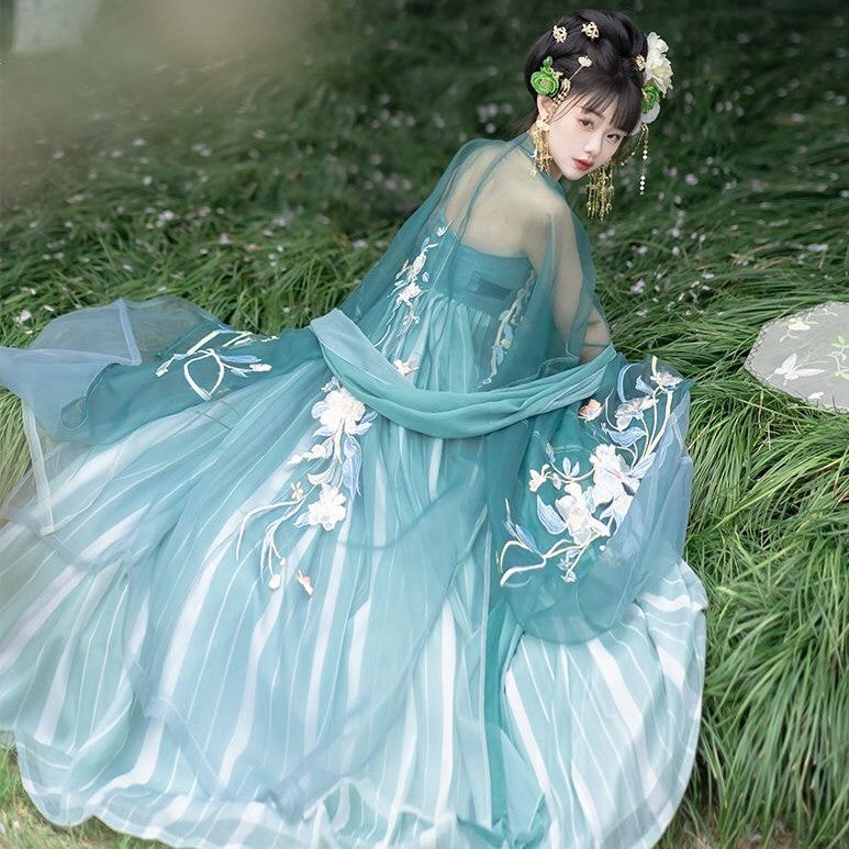Embroidered Tang-Style Hanfu Dress with Chest-High Skirt and Wide Slee IDREAMMART Embroidered Tang-Style Hanfu Dress with Chest-High Skirt and Wide Slee IDREAMMART