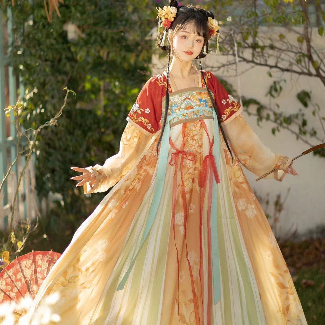 Floral Embroidery Tang-Style Hanfu Dress Wide Sleeves Cosplay Red / L Floral Embroidery Tang-Style Hanfu Dress Wide Sleeves Cosplay Red / L
