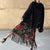 French Floral Print Fringe Pleated Midi Skirt