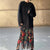 French Floral Print Fringe Pleated Midi Skirt