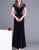 Cap Sleeve V Neck Mermaid Velvet Cheongsam Mother Dress with Beading