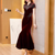 Cap Sleeve V Neck Mermaid Velvet Cheongsam Mother Dress with Beading