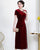 3/4 Sleeve V Neck A-line Velvet Cheongsam Mother Dress with Beading