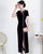 3/4 Sleeve V Neck A-line Velvet Cheongsam Mother Dress with Beading