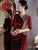 Half Sleeve V Neck Knee Length Velvet Cheongsam Mother Dress with Beading