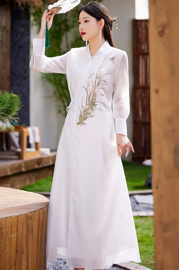 chinese maxi dress Chinese Long Dress Women Dark Green Chinese Dress Oriental Retro Qipao Cheongsam Model Show Miss Etiquette