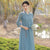 Modernized Chinese Dress with a Loose Fit V-neck and Silk-Linen