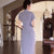 Spring/Summer Elegant Lilac Cheongsam Slim-Fit Long Qipao with Classic Chinese Simplicity