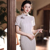 Striped Cheongsam – Slim Fit Retro Qipao Dress for Petite Women in Chinese Style