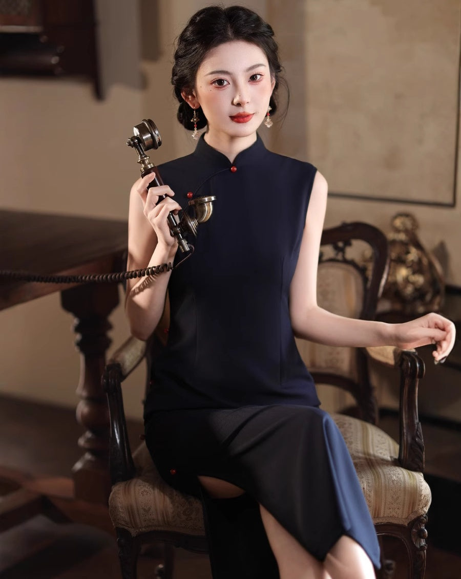 Spring Summer Sleeveless Cheongsam – Elegant Slim Fit Modern Qipao Dress for Petite Women Black / S Spring Summer Sleeveless Cheongsam – Elegant Slim Fit Modern Qipao Dress for Petite Women Black / S
