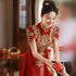 Tea Length Floral Sequin Cheongsam Toasting Dress Wedding Gown with Tassels