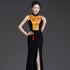 Elegant Chinese-Style Sleeveless Qipao | Black Long Mermaid Evening Gown with Side Slit for Runway & Banquet Events