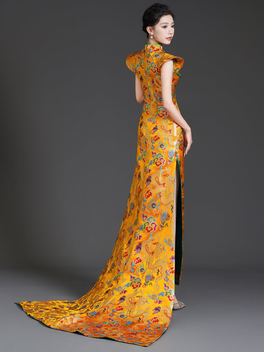 chinese style evening dress New Elegant Chinese Style Beaded Embroidery Long Evening Dress Party Wedding Spring