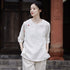 V Neck Cotton & Linen Loose Traditional Chinese Blouse