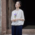 Half Sleeve Round Neck Cotton & Linen Loose Traditional Chinese Blouse