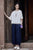 Blumenstickerei & Streifenmuster im chinesischen Stil lose Hosen für Damen
