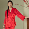 Jacquard Long Sleeve Women’s Ice Silk Pajama Set with Padded Bra – 4-Piece Lounge Wear