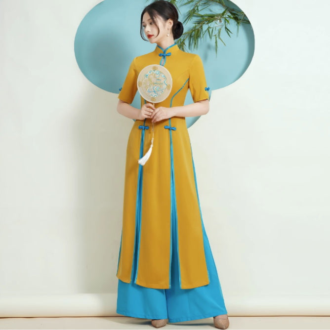 Cheongsam Top Vietnamese Ao Dai Dress includes Loose Pants – IDREAMMART